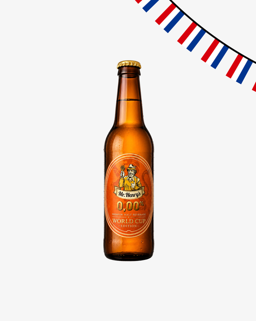 Mr. Henry's World Cup Edition 0.00% alcohol-free beer bottle